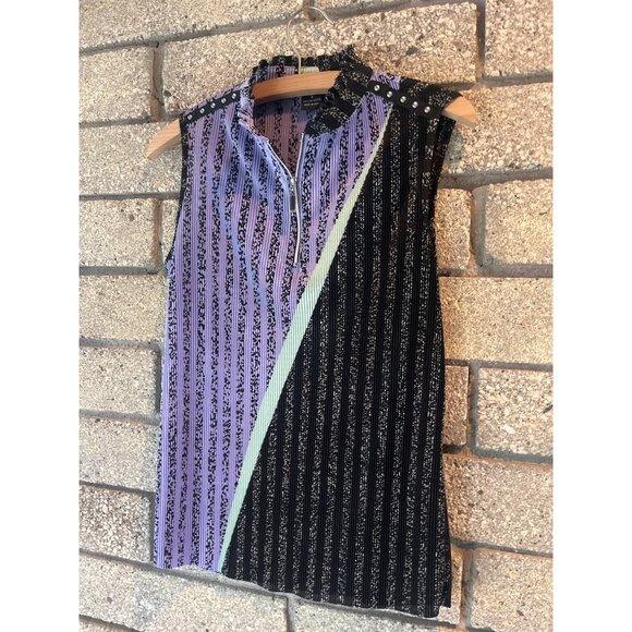 Jamie Sadock S Multicolor Sleeveless Pleated Polo Top With Snap Details 100% Pol - Picture 2 of 8